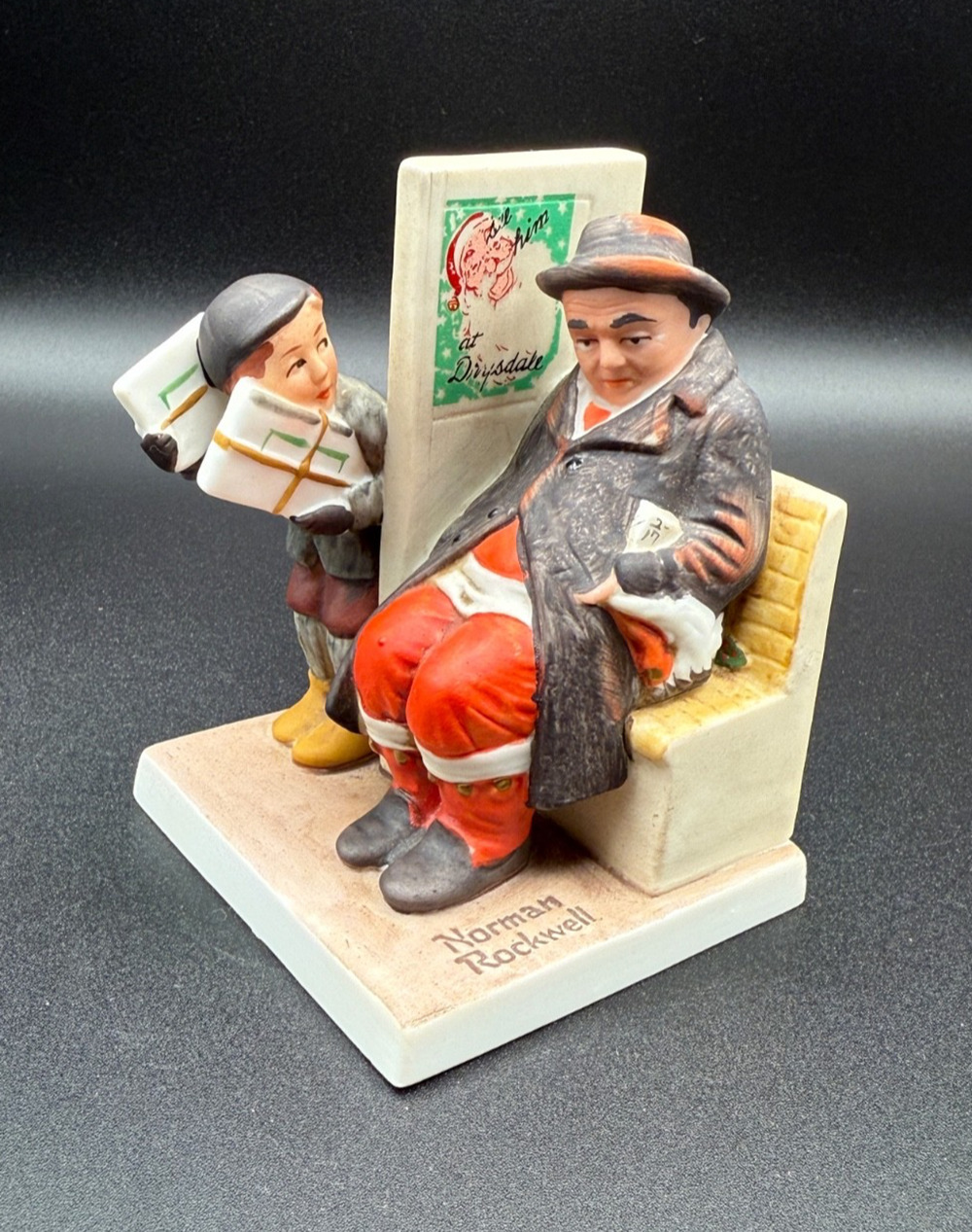 🎄 Norman Rockwell Figurine Man on Bench w/ Boy & Presents Dave Grossman 1983